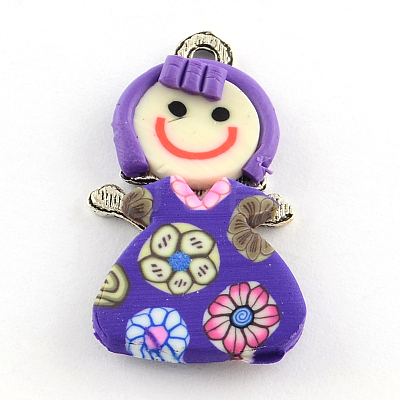 Handmade Zinc Alloy Polymer Clay Little Girl Pendants X-CLAY-Q222-03-1