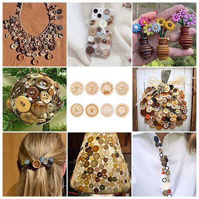 200Pcs 8 Styles Wood Buttons BUTT-TA0001-34-1
