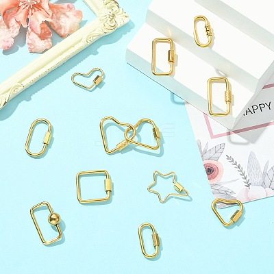12Pcs 12 Styles 304 Stainless Steel Keychain Clasps Ion Plating(IP) STAS-CJ0003-29-1