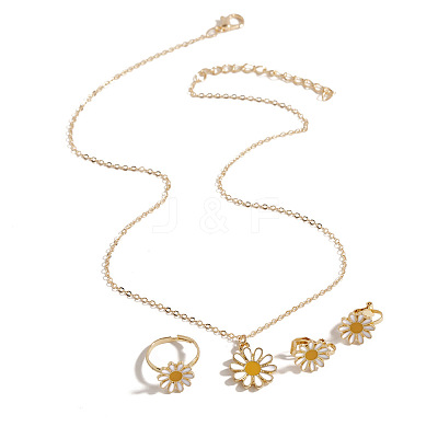 Daisy Alloy Enamel Pendant Necklaces & Earrings & Rings Sets FS-WG99D8E-01-1