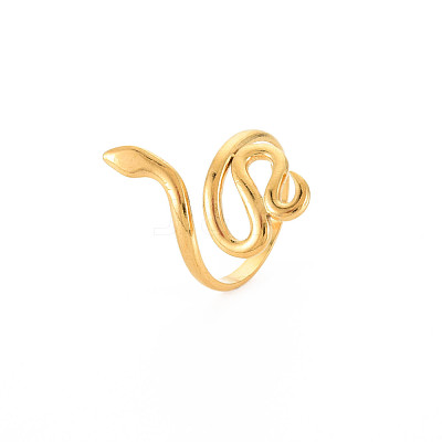 Ion Plating(IP) 304 Stainless Steel Snake Wide Open Cuff Ring for Women RJEW-S405-226G-1