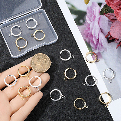 16Pcs 2 Colors 201 Stainless Steel Huggie Hoop Earrings Findings STAS-BBC0008-39C-1