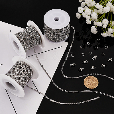 30m 3 Style 304 Stainless Steel Cable & Curb Chains for DIY Chain Necklace Making Kit CHS-BC0001-12-1