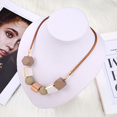 Alloy & Wood & Resin Cube Round Polygon Beaded Necklaces for Women FS-WG78C23-01-1