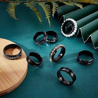 10Pcs Stainless Steel Grooved Finger Ring Settings STAS-UN0039-22D-1