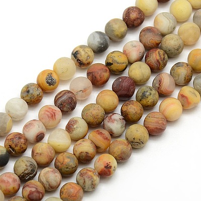 Frosted Natural Crazy Lace Agate Round Bead Strands G-M063-6mm-02-1