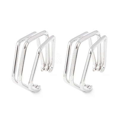 304 Stainless Steel Triple Pentagon Cuff Earrings LS-EJEW-K268-88P-1