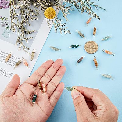 40Pcs 5 Styles Natural Gemstone Copper Wire Wrapped Connector Charms FIND-FH0005-17-1