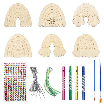 DIY Unfinished Wood Rainbow Wind Chime Kits for Children's Crafts ST-CJ0009-2-1