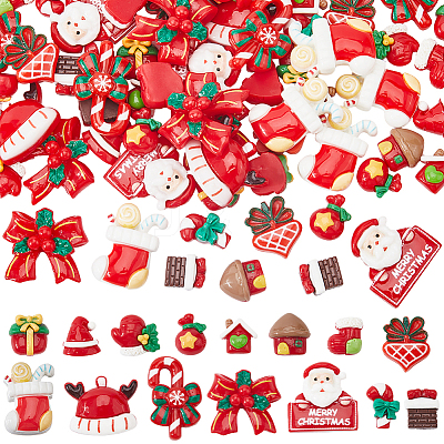 90Pcs 15 Styles Christmas Opaque Resin Cabochons RESI-SC0005-61-1