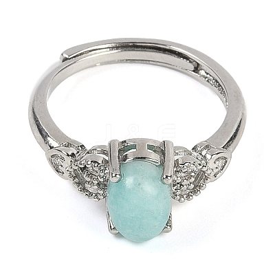 Oval Natural Amazonite Adjustable Rings RJEW-Q819-01P-01-1
