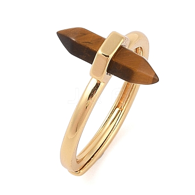 Double Pointed Hexagonal Prism Natural Tiger Eye Adjustable Rings for Women RJEW-G327-01G-12-1