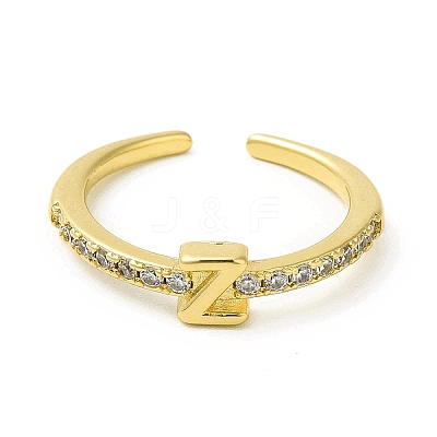 Clear Cubic Zirconia Initial Letter Open Cuff Ring RJEW-H120-09G-Z-1