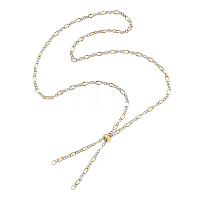 2Pcs Adejustabel Two Tone 304 Stainless Steel Oval Link Chains Necklace Making AJEW-JB01667-1