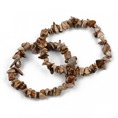 Unisex Chip Natural Picture Jasper Beaded Stretch Bracelets BJEW-S143-29-1