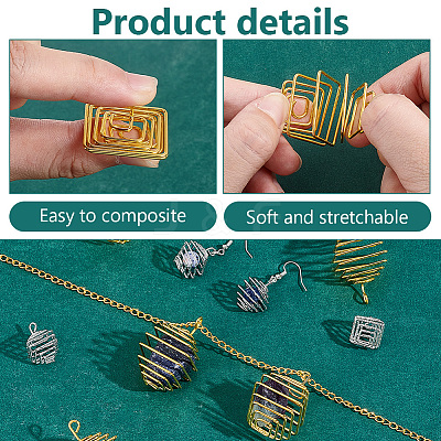 50Pcs 2 Colors Iron Wire Spiral Bead Cage Pendants IFIN-PH0002-11-1