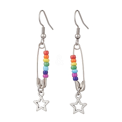 Chakra Glass Beads Dangle Earrings & Necklaces Sets SJEW-JS01364-1