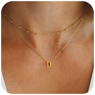 Bohemian Style Stainless Steel Double Layer Initial Pendant Necklaces FS-WGDC616-04-1