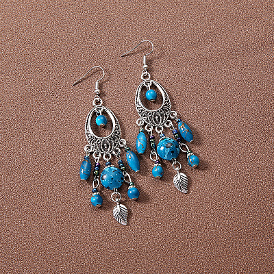 Bohemian Style Oval Alloy Resin Tassel Dangle Earrings FS-WG90D95-01-1