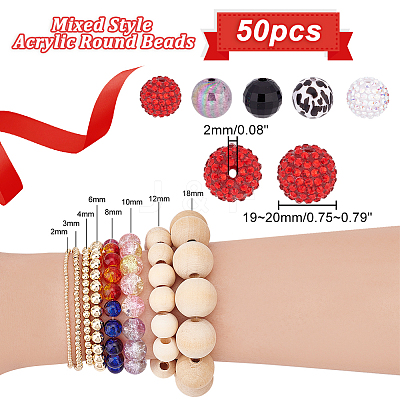 1 Set Mixed Style Acrylic Round Beads Sets SACR-PH0001-52H-1