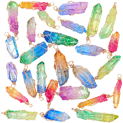 30Pcs Natural Dyed Quartz Bead Pointed Pendants FIND-BM0001-42-1