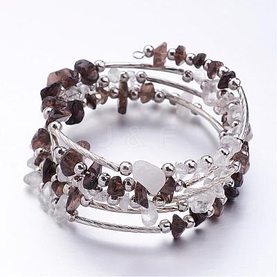 Five Loops Wrap Smoky Quartz Beads Bracelets BJEW-JB02589-04-1