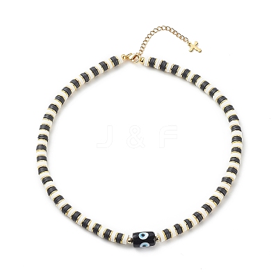 4Pcs 4 Color Lampwork Evil Eye & Polymer Clay Heishi Beaded Necklaces Set NJEW-JN04082-1