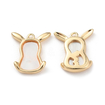 Rack Plating Brass Cow Head Charms with Shell KK-A183-51G-1