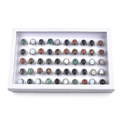 Natural & Synthetic Mixed Gemstone Oval Finger Rings RJEW-N044-05-1