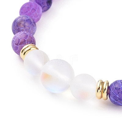 7Pcs 7 Color Natural Weathered Agate(Dyed) & Synthetic Moonstone Round Beaded Stretch Bracelets Set BJEW-JB09124-1