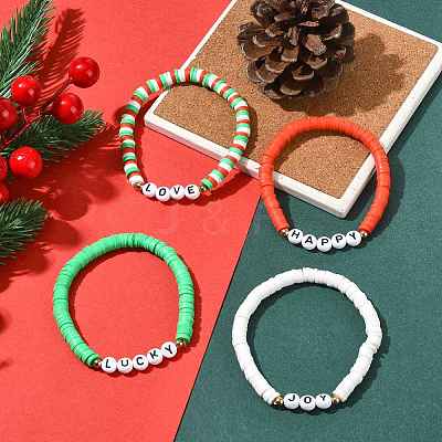 4Pcs Handmade Polymer Clay Heishi Bead Stretch Bracelet Sets BJEW-FS00030-1
