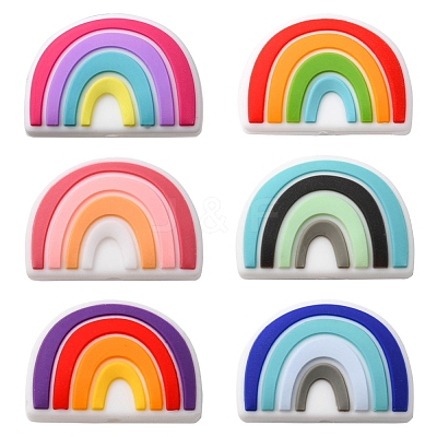 6Pcs 6 Colors Food Grade Eco-Friendly Silicone Focal Beads SIL-YW0001-04G-1
