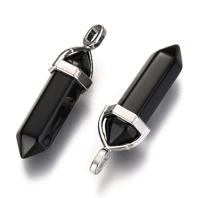 Natural Black Obsidian Double Terminated Pointed Pendants G-F295-04K-1