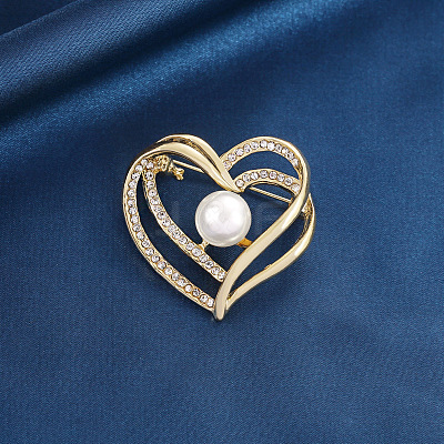Heart Alloy Rhinestone Brooches for Women PW-WGCAEA0-01-1