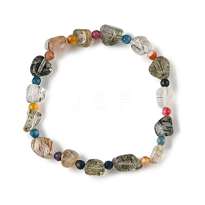 Natural Green Rutilated Quartz & Agate Beads Adjustable Stretch Bracelets for Women BJEW-JB14217-1