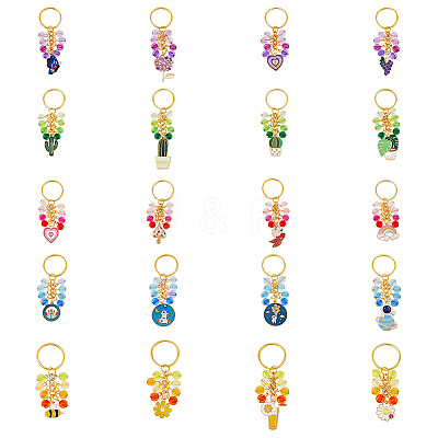 5 Sets 5 Style Alloy Enamel Pendant Keychain KEYC-FH0001-39-1