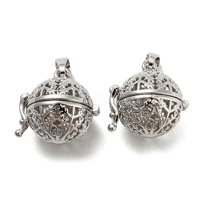 Rack Plating Brass Hollow Round Cage Pendants KK-P238-07P-1
