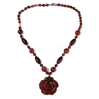 Natural Red Jasper Flower Pendant Necklaces NJEW-N064-08F-1