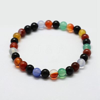 Natural Agate Round Beads Stretch Bracelets BJEW-G550-14-8mm-1
