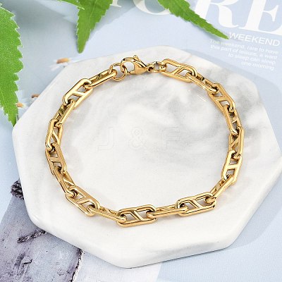 304 Stainless Steel Oval Link Chain Bracelets for Women Men BJEW-F488-49A-G-1