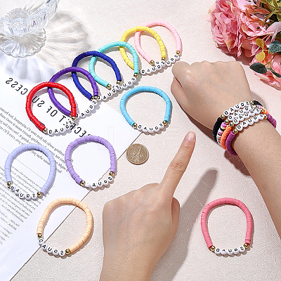 30Pcs 15 Colors Handmade Polymer Clay Bead Bracelets BJEW-PH02006-1
