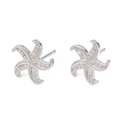 Brass Micro Pave Cubic Zirconia Stud Earrings EJEW-G471-29A-P-1
