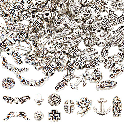 100Pcs 10 Styles Tibetan Style Alloy Beads FIND-AR0004-16-1