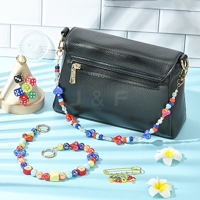 4Pcs Acrylic & Plastic & Resin Bead Heart Apple Bag Extender Chains and Steel Dice Brooches HJEW-YW00110-1