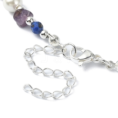 Natural Amethyst & Lapis Lazuli Chips & Shell Pearl Beaded Necklace for Women NJEW-TA00127-1