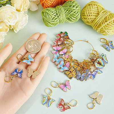 Alloy Enamel Butterfly Pendant Decoratoins HJEW-SC00042-1