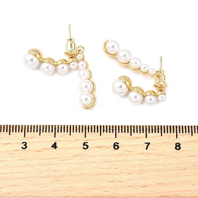 Brass ABC Plastic Imitation Pearl Round Dangle Stud Earrings EJEW-S270-05G-1