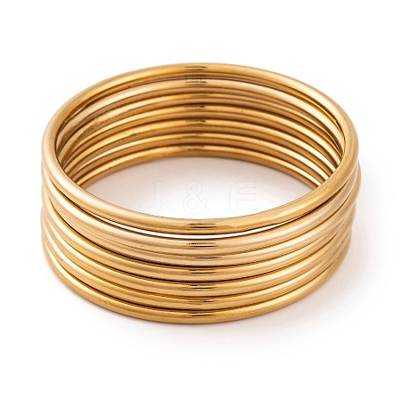 7 cs PVD Vacuum Plating 304 Stainless Steel Bangles Set for Women BJEW-A011-09D-G-1