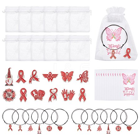 Mental Health Awarenes Theme Alloy Enamel Ribbon/Heart/Butterfly Charm Braided Bead Bracelets Kits SJEW-WR00002-1