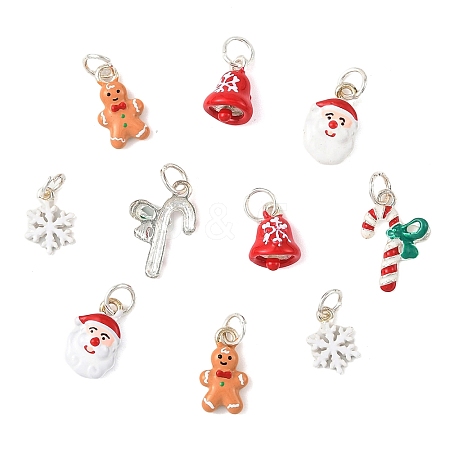 5Pcs 5 Styles Christmas Themes Alloy Enamel Pendants XMAS-YW0001-01C-1